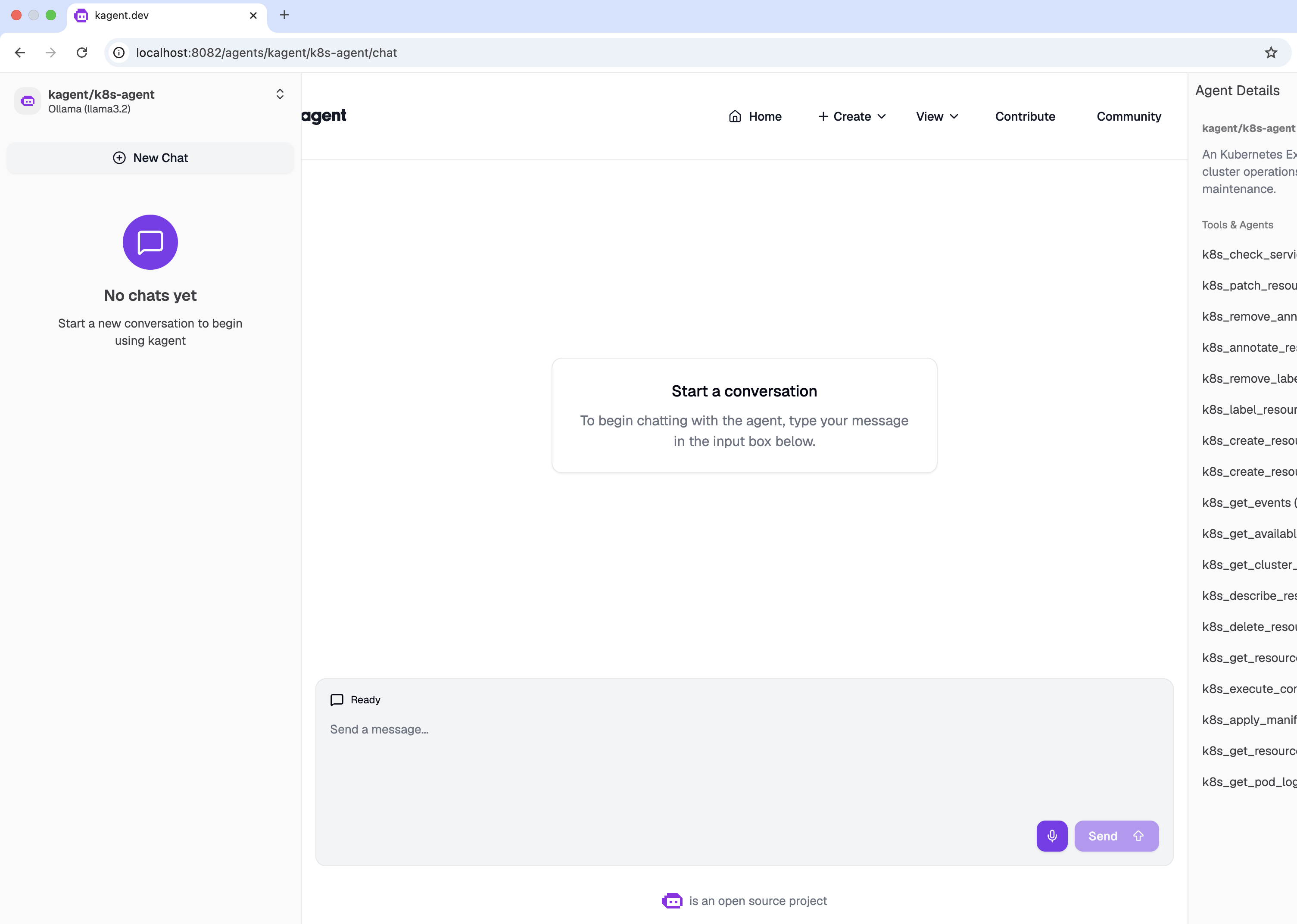kagent default k8s-agent UI kagent default k8s-agent UI