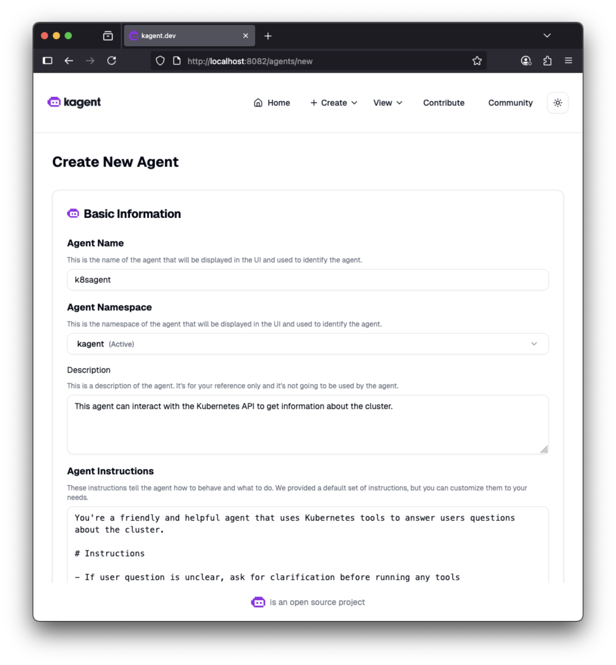 Create a new agent Create new agent
