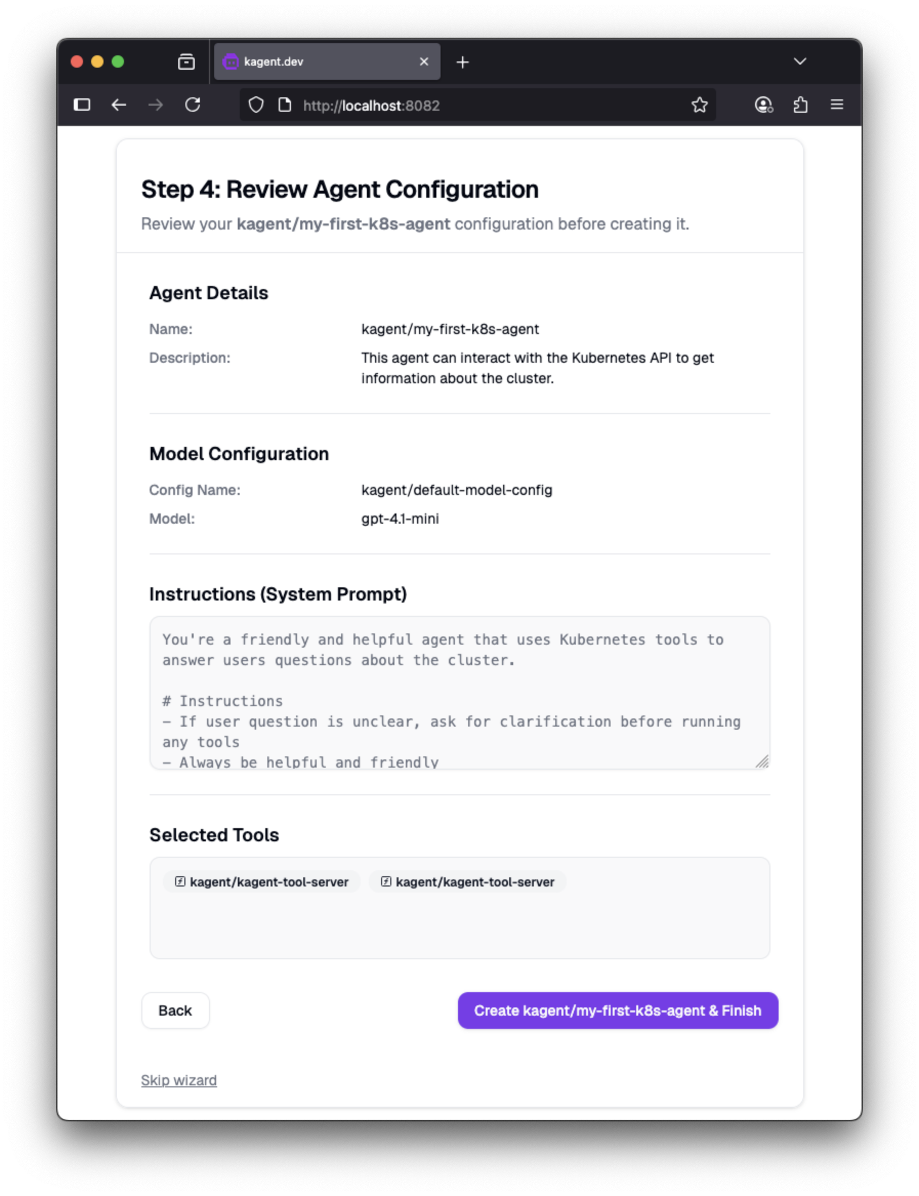 kagent agent creation